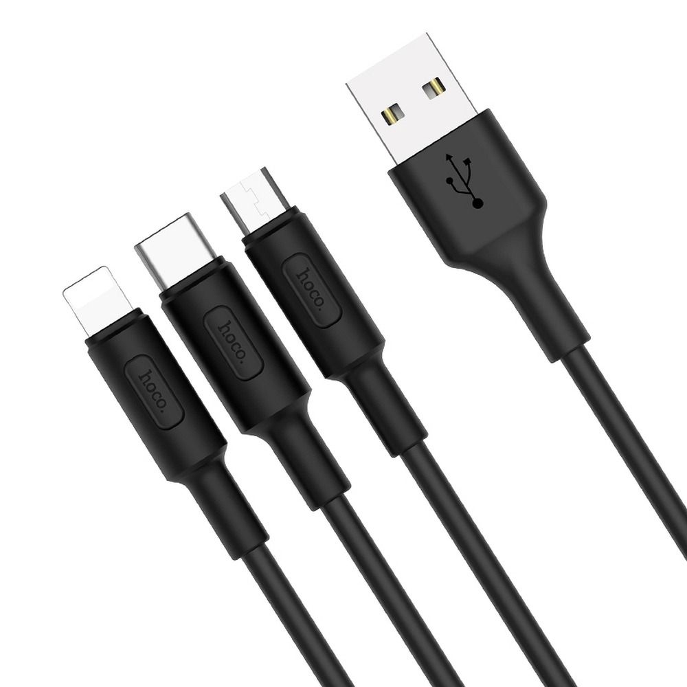 Kabel 3w1 USB A do Lightning / Micro USB / USB C Hoco 2A 1 m X25 czarny