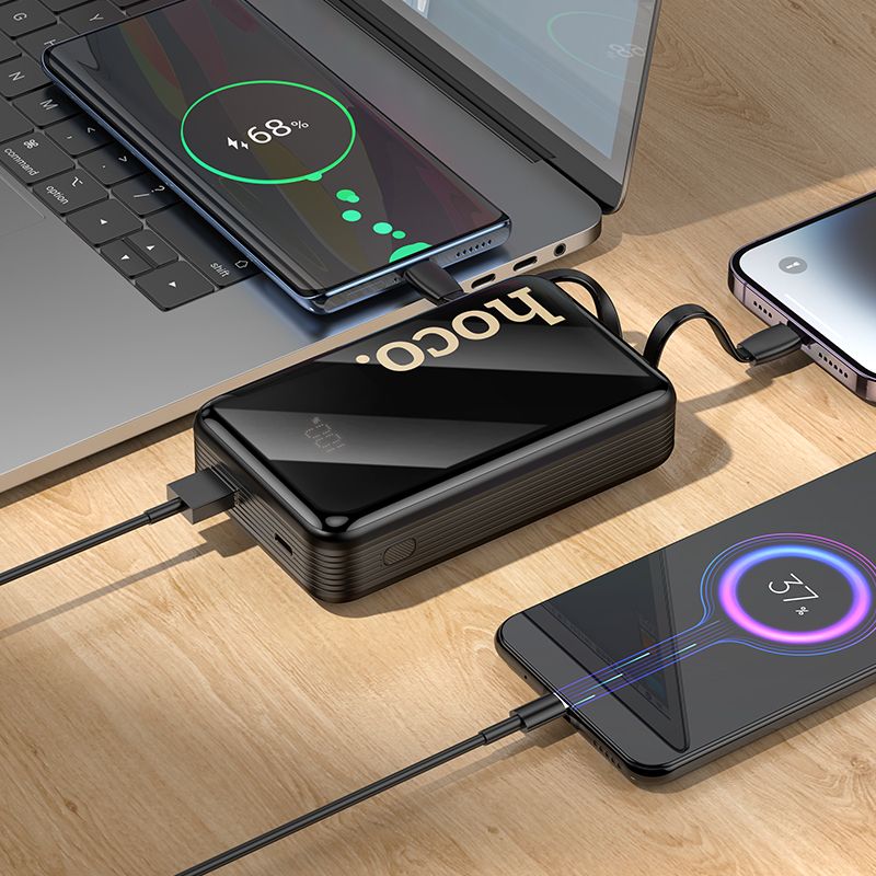 Powerbank Hoco 20000 mAh QC PD 22,5W with built-in cables USB C + Lightning Q37A black