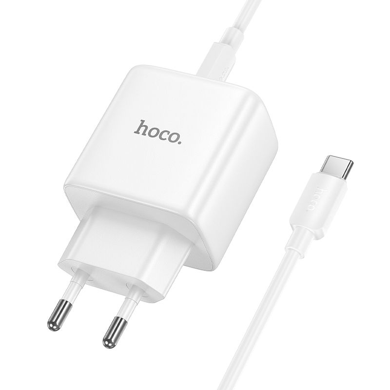 Phone GaN charger Hoco USB C PD AVS 40W max 60W with USB C to USB C cable N83 white