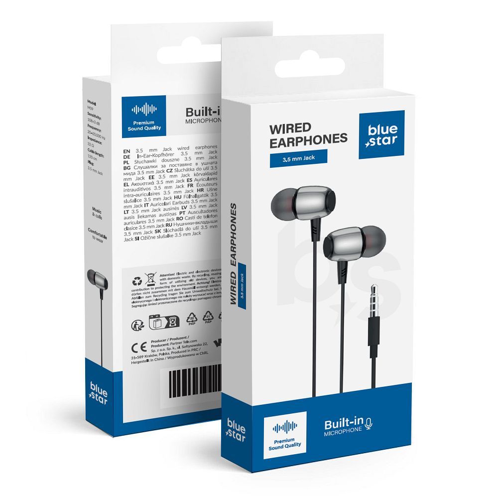 Wire earphones Jack 3.5mm Blue Star M09 1.2m black