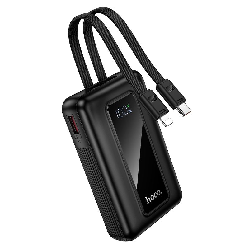 Powerbank 10000 mAh QC PD 22,5W with built-in cables USB C+ Lightning Hoco J162 black