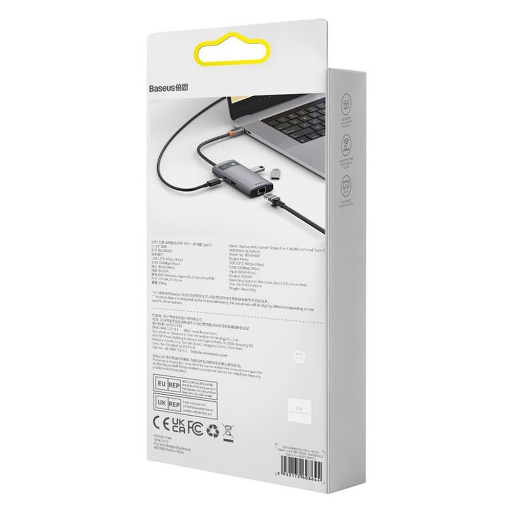 BASEUS adapter HUB 4in1 Type C WKWG070113/BS-OH067 0,17 m gray