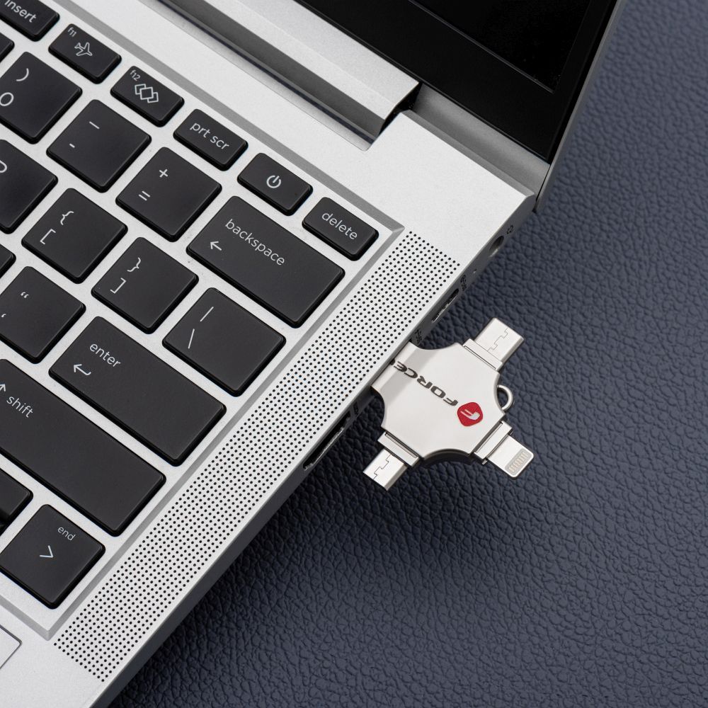 Pendrive 64GB USB 3.2 Gen 1 (USB A / USB C / Lightning / Micro USB) Forcell F-Data Metal Quad silver