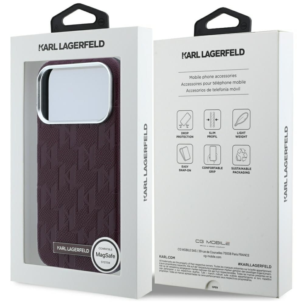 KARL LAGERFELD case for IPHONE 18 Pro/17 Pro compatible with MagSafe (Mono Resin Logo) burgundy