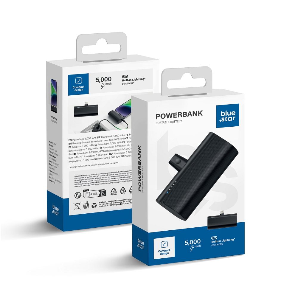 Powerbank Blue Star W0556P 2,1A 5000 mAh with a built-in connector Lightning black