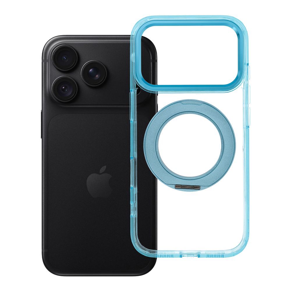 Case for iPhone 18 Pro / 17 Pro Frame Circle Stand compatible with MagSafe light blue