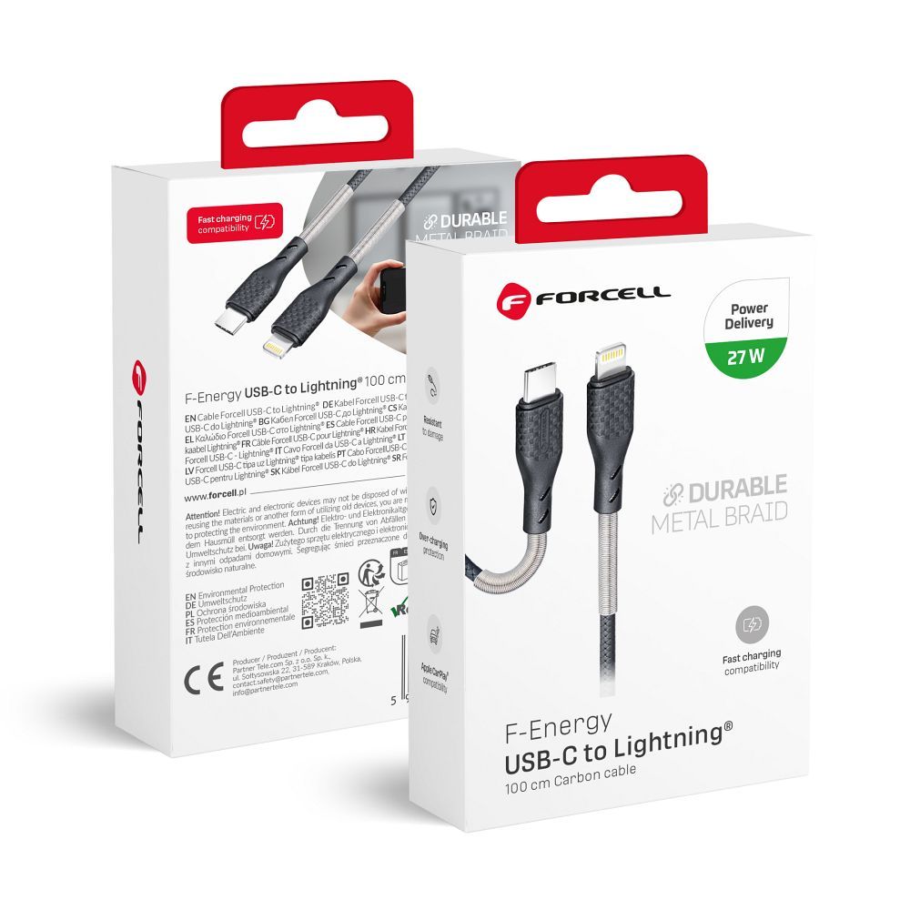 Cable USB C to Lightning Forcell F-Energy PD 3A 27W Carbon 1m CB-01C black