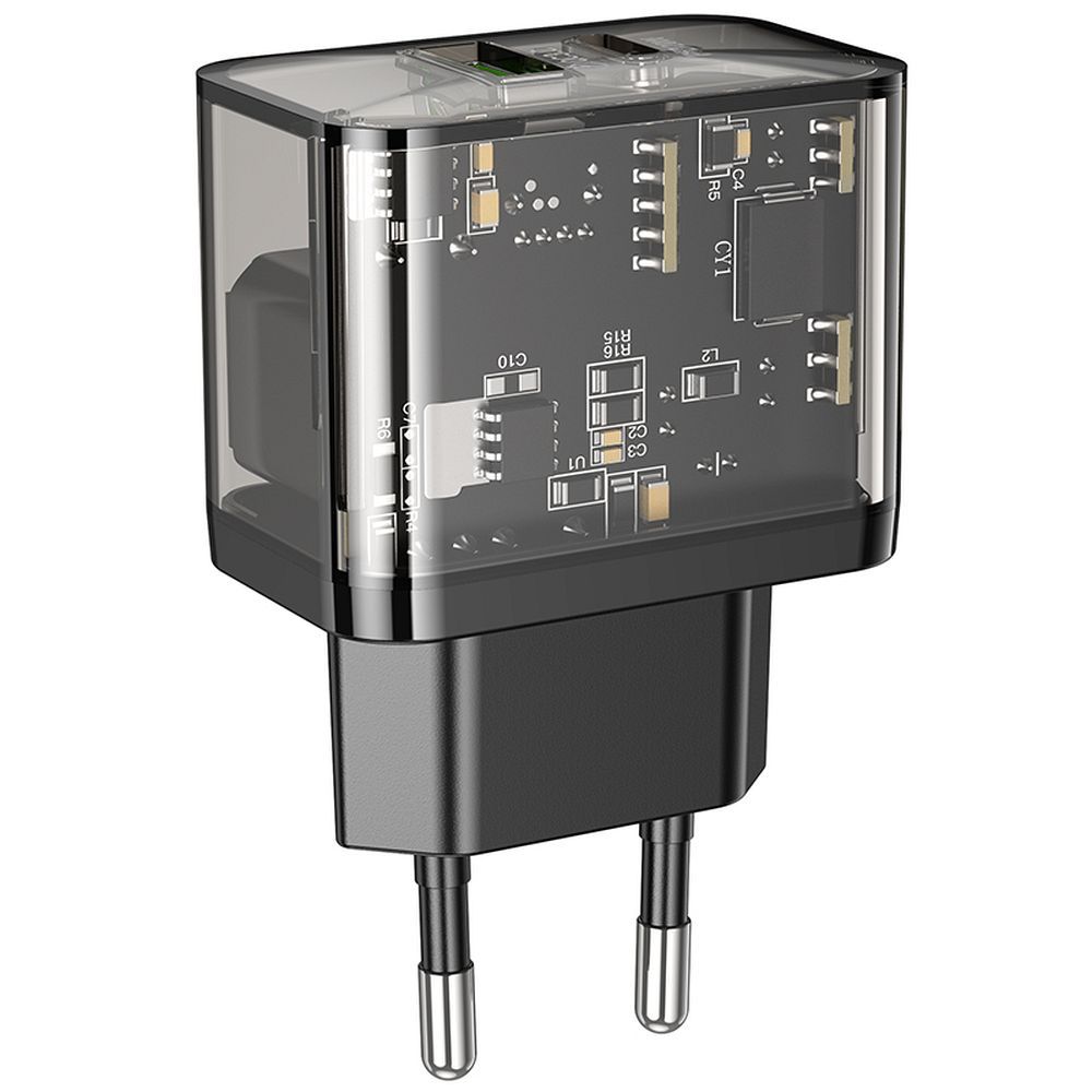 Hoco USB-A + USB-C QC3.0 PD 3A 20W N34 átlátszó telefon-töltő