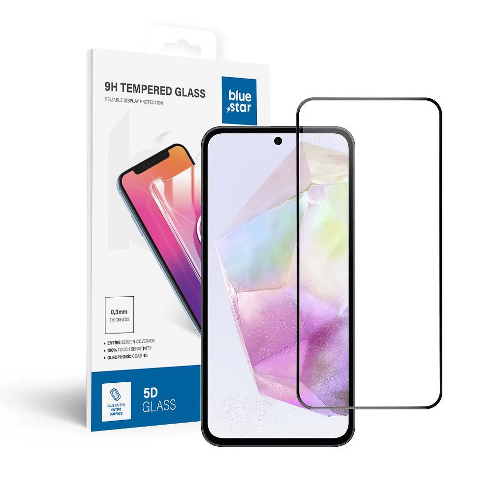 Tempered Glass Blue Star  - SAMSUNG A35 5G Full Face (full glue with frame/small size) - black