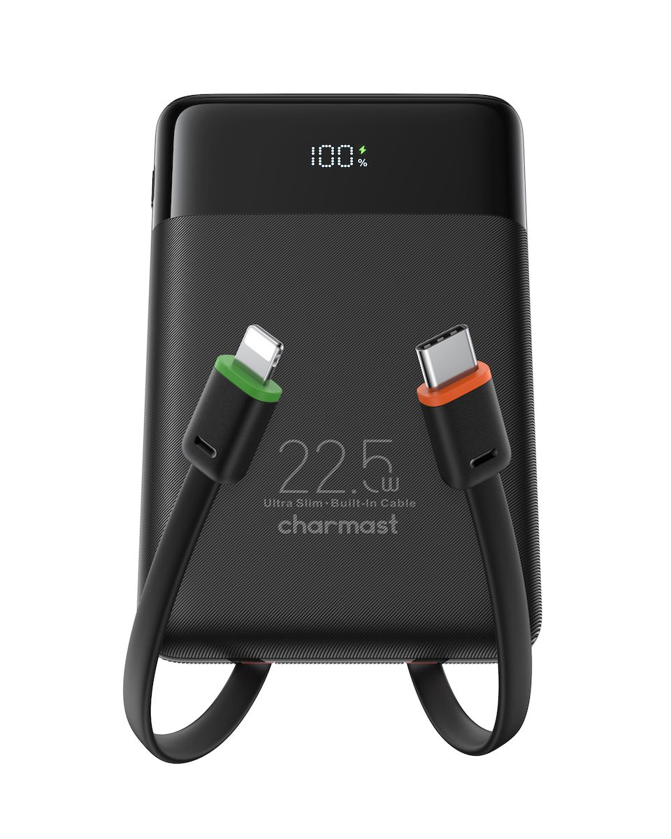 Powerbank Charmast W1202 PD3.0 3A 22,5W 10000 mAh with built-in cables USB C / Lightning black