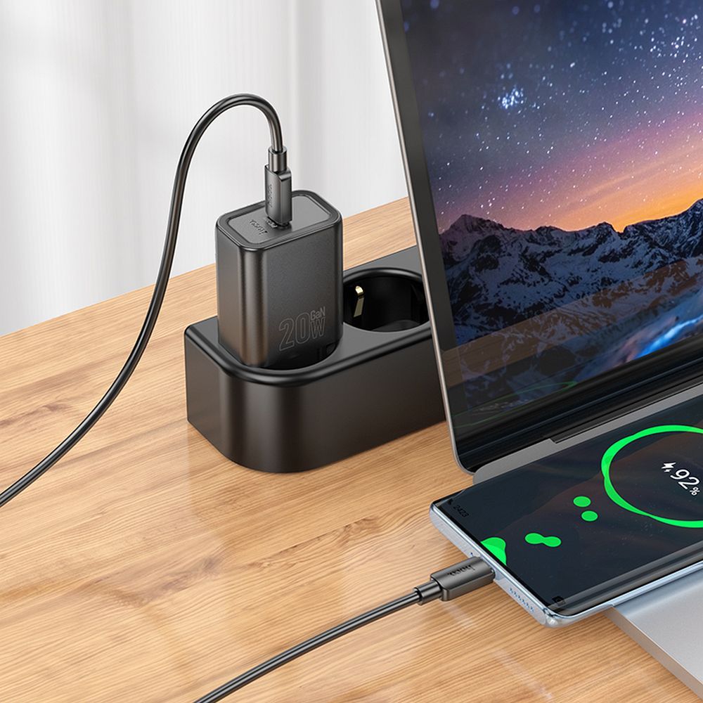 Phone charger Hoco USB C QC PD 20W + cable USB C to Lightning N60 black