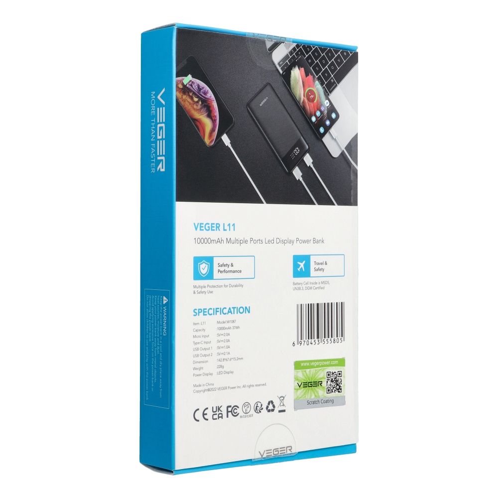 VEGER powerbank 10000 mAh L11 (W1087) czarny