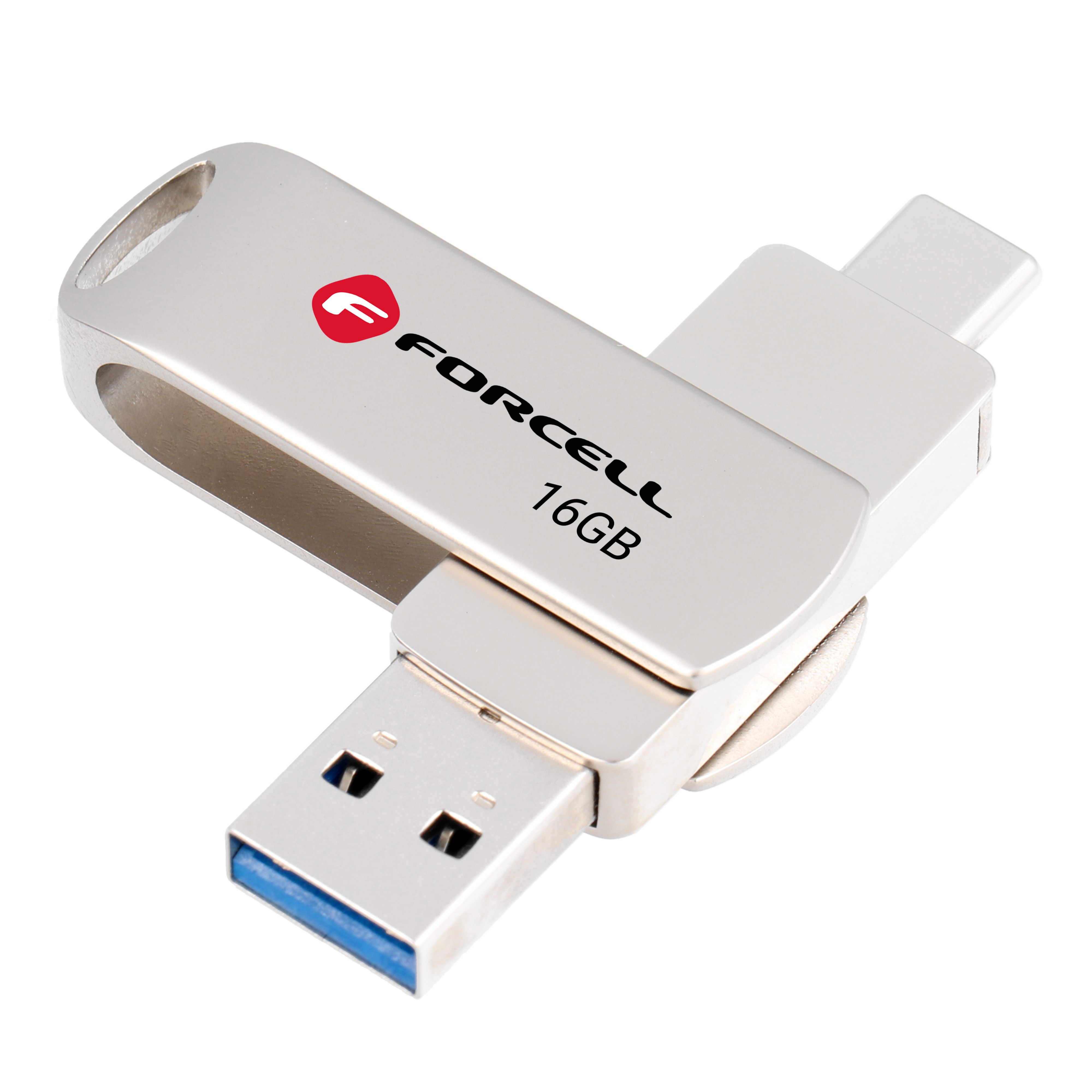 Pendrive 16GB USB 3.2 Gen 1 (USB A / USB C) Forcell F-Data Metal Duo silver