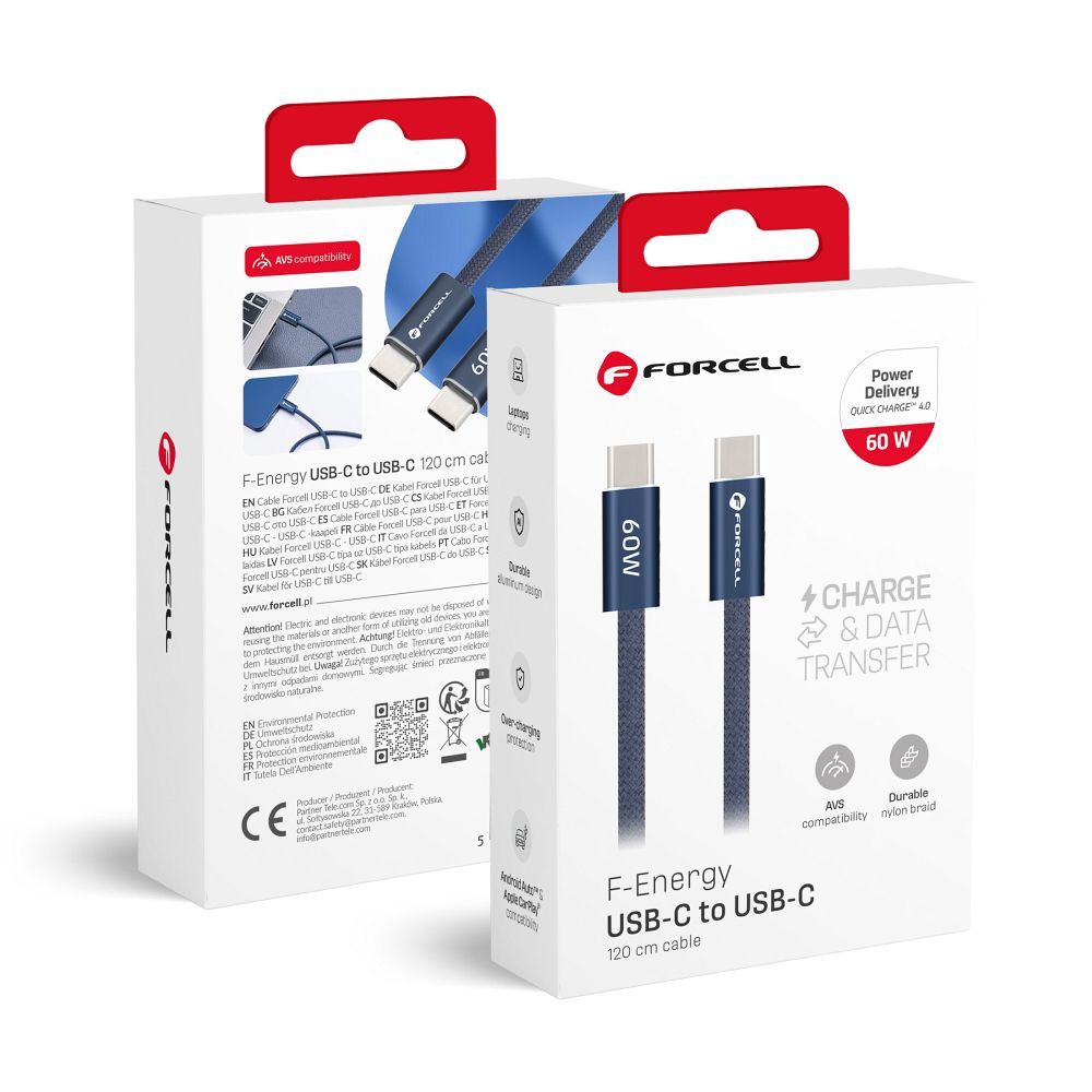 Kabel USB C - USB C Forcell F-Energy QC4.0 PD 3A 60W Cafule Color 1.2 m ACYH23 sotetkeK