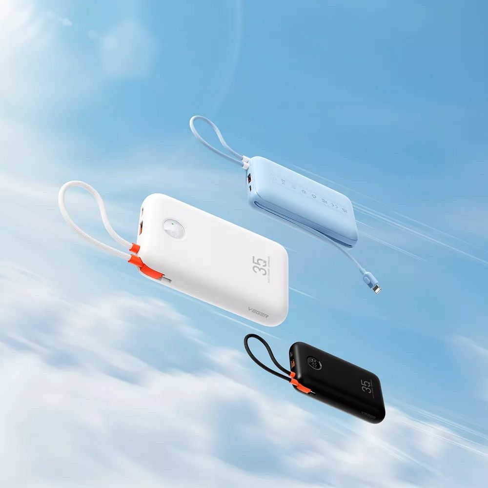 Powerbank Veger K2 (W2068) PD QC3.0 35W 20000 mAh with built-in Type C cables / Lightning black