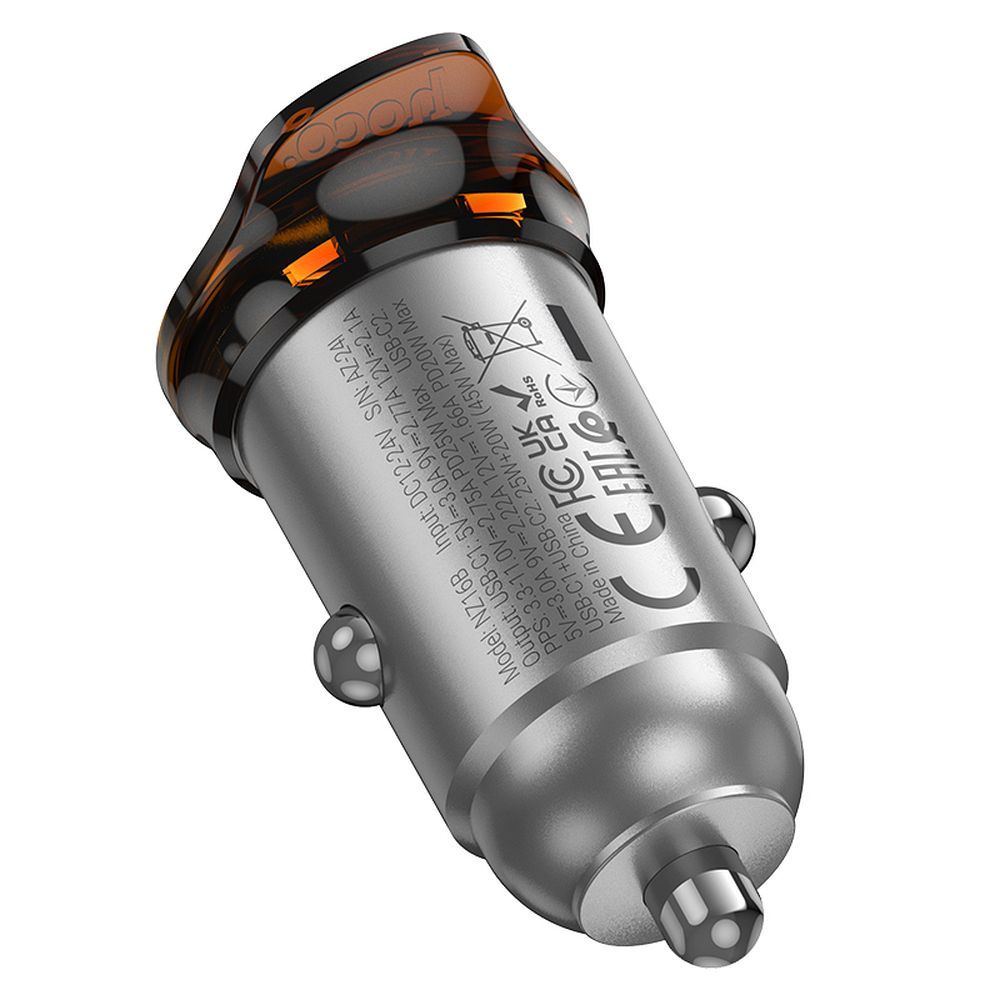 Car charger Hoco 2 x USB C PD QC3.0 45W NZ16B metal gray