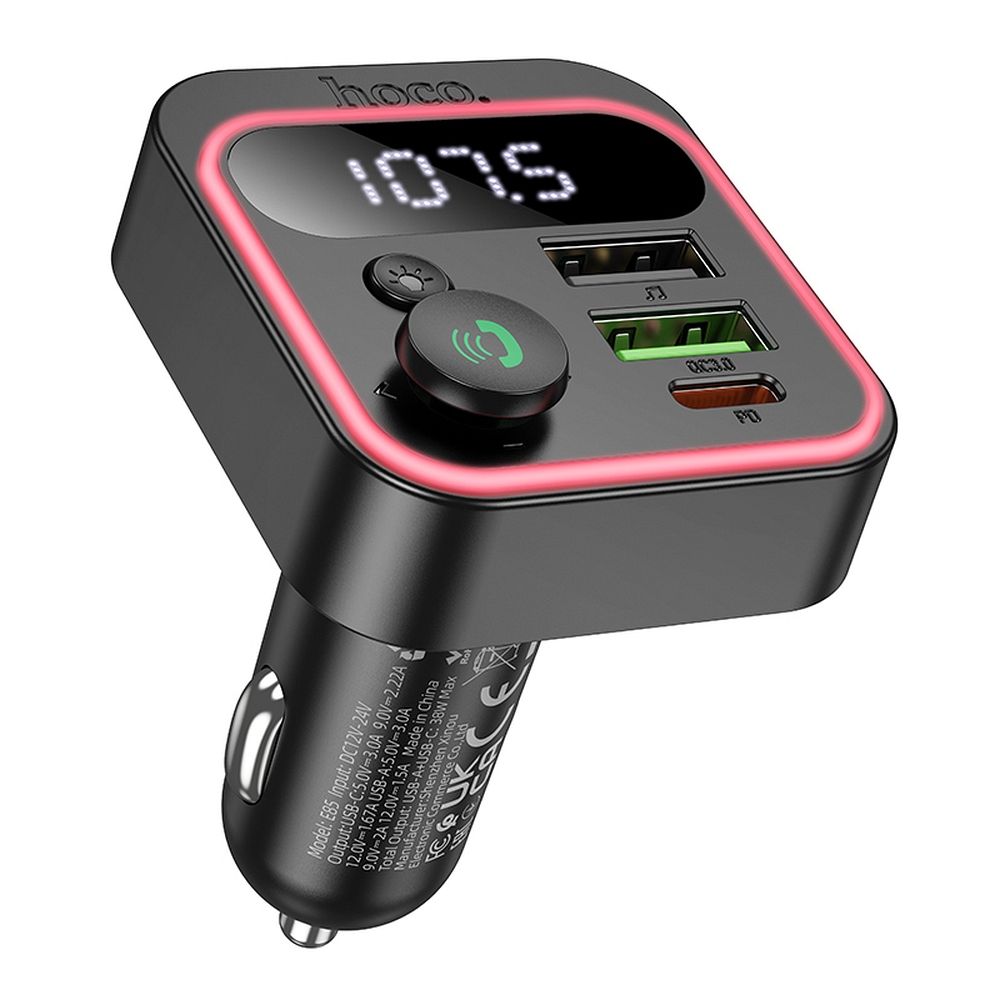 Autós bluetooth transmitter Hoco QC3.0 PD 20W E85 fekete