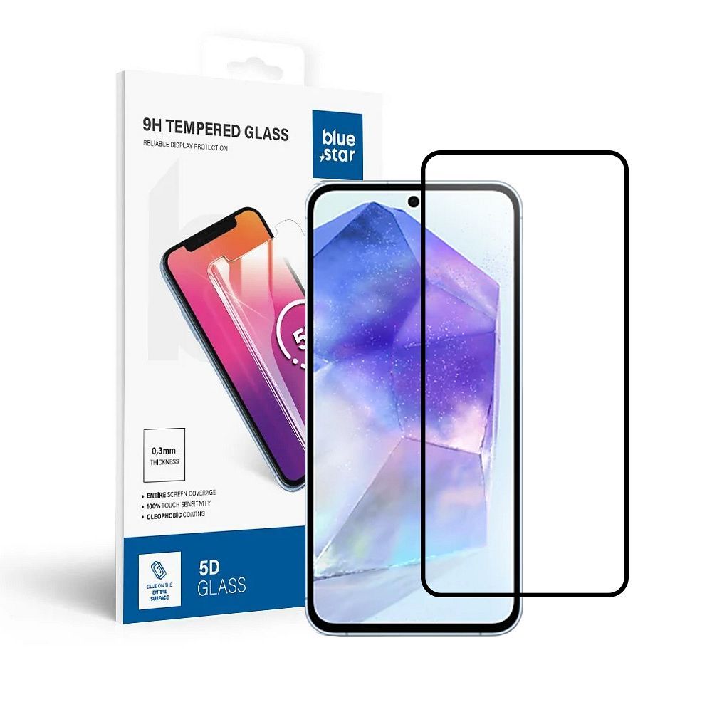 Tempered Glass Blue Star  - SAMSUNG A55 5G Full Face (full glue with frame/small size) - black Tempered Glass