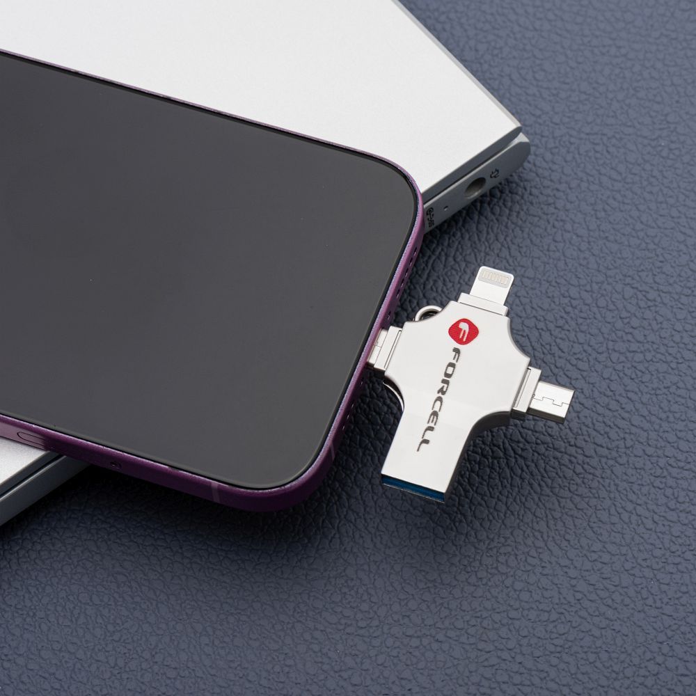 Pendrive 16GB USB 3.2 Gen 1 (USB A / USB C / Lightning / Micro USB) Forcell F-Data Metal Quad silver