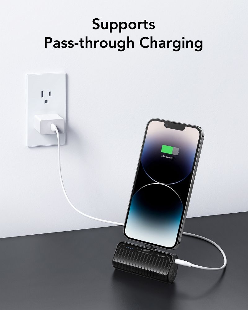 Powerbank Veger PlugOn (W0558P) PD QC3.0 2,4A 20W 5000 mAh with a built-in connector Lightning black