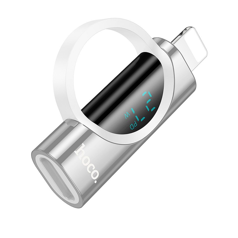 Adapter Lightning do USB C Hoco PD 2,4A 27W z wyświetlaczem UA32B srebrny