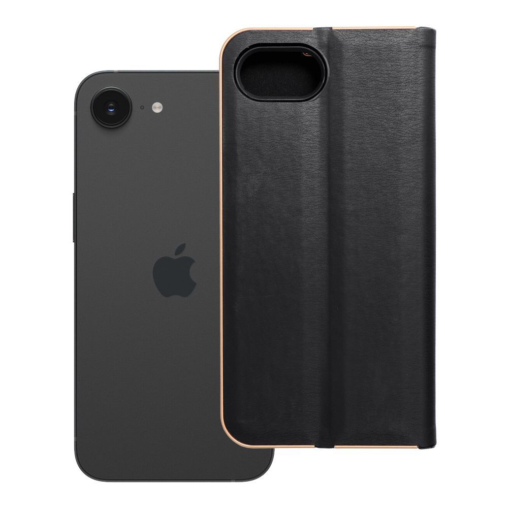 Flip case for iPhone 16e (SE 4 2025) Luna Book Gold black