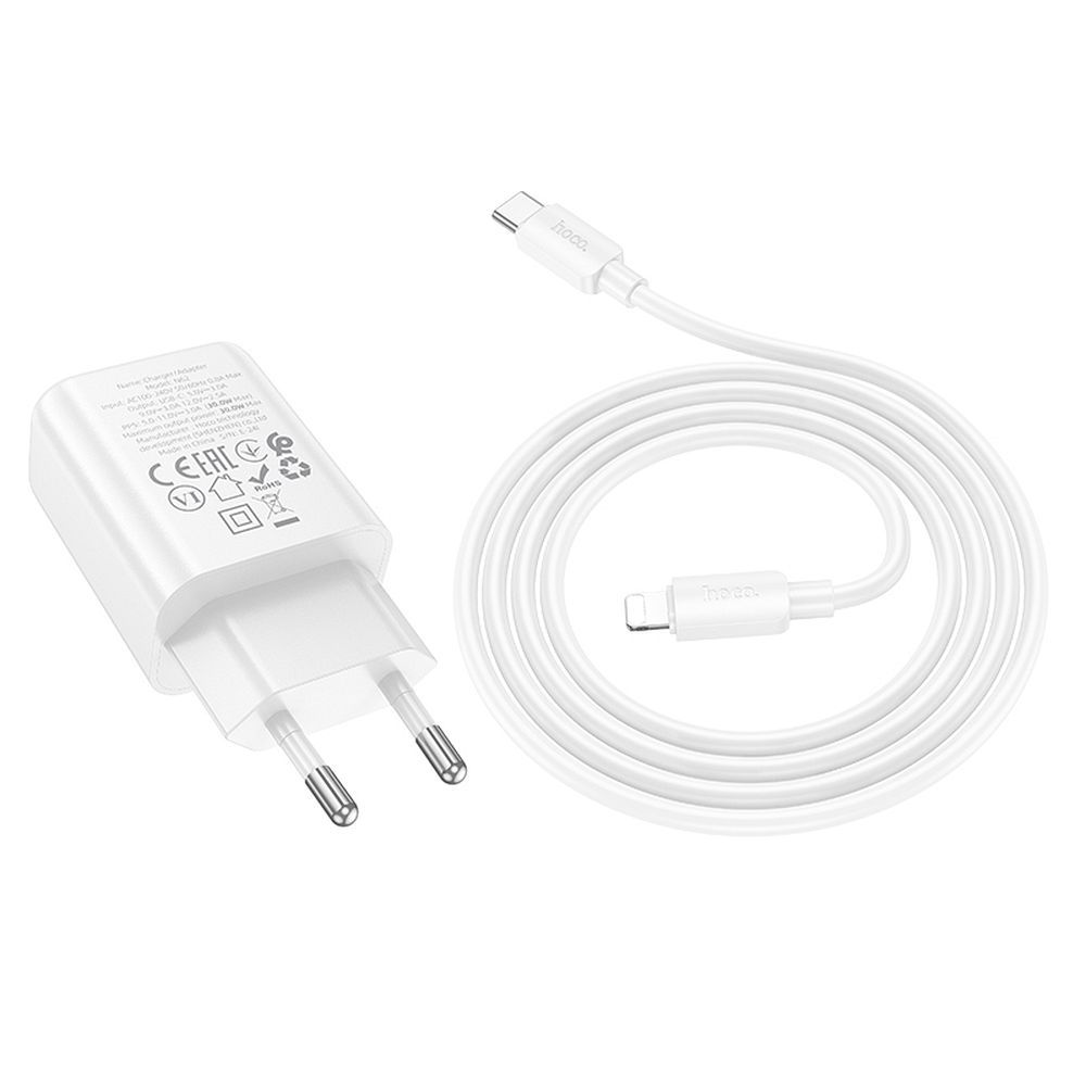 Phone charger Hoco USB C QC PD 30W + cable USB C to Lightning N62 white