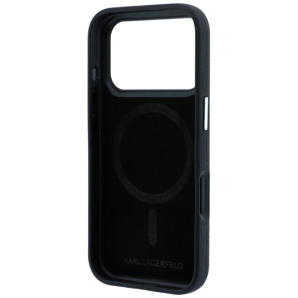KARL LAGERFELD case for IPHONE 18 Pro/ 17 Pro compatible with MagSafe (Grained Choupette Head Metal) black