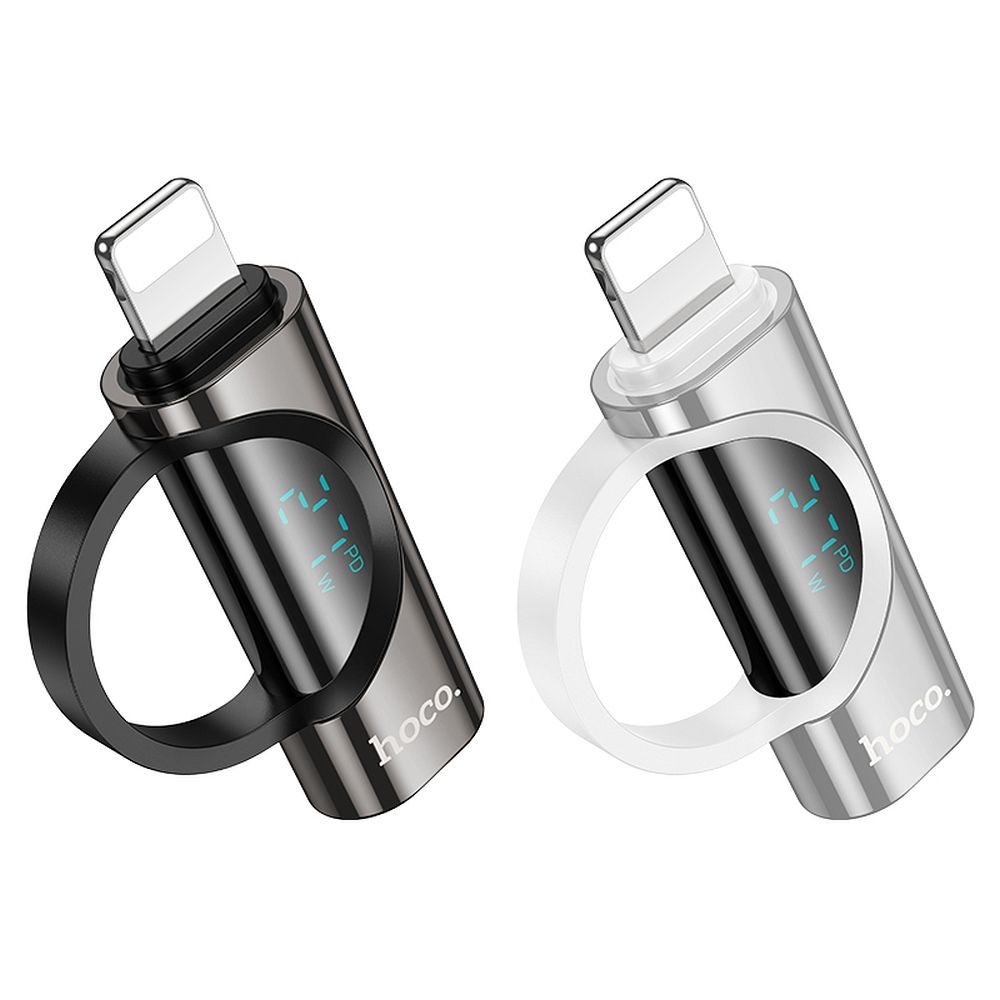 Adapter Lightning do USB C Hoco PD 2,4A 27W z wyświetlaczem UA32B srebrny