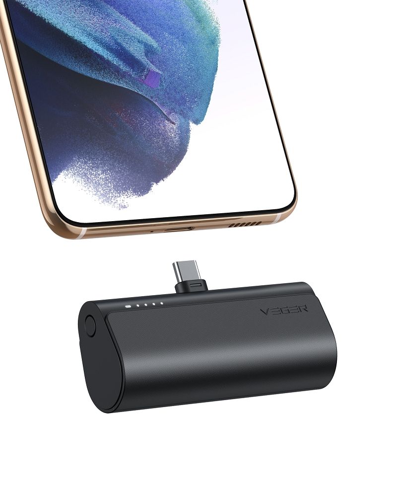Veger PlugOn (W0556/V0556) Powerbank, PD, QC3.0, 3 A, 20 W, 5000 mAh, beépített Type-C csatlakozóval, fekete
