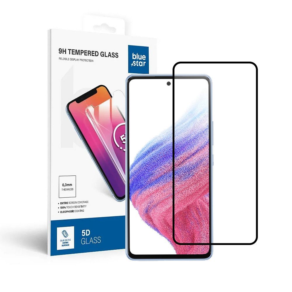 Tempered Glass Blue Star  - SAMSUNG A53 5G Full Face (full glue with frame/small size) - black Tempered Glass