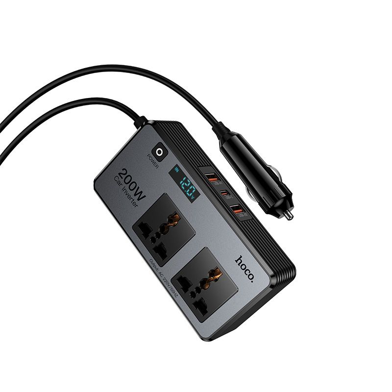 Smart dual car inverter charger Hoco 2 lighter ports max 200W PD66W/1C2A Z66 black