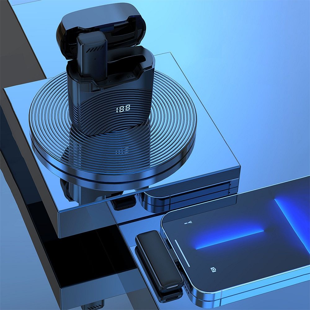 Mikrofon krawatowy bezprzewodowy Typ C z etui ładującym S11 czarny