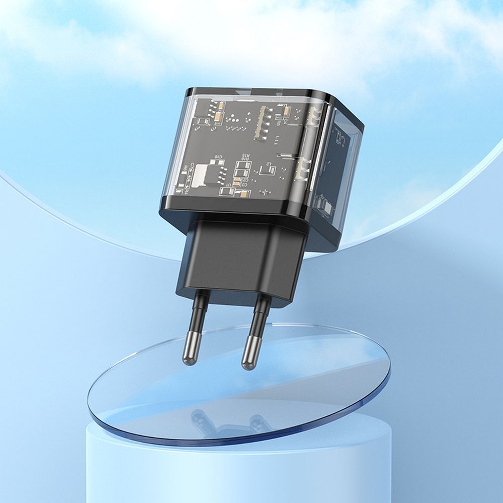 Hoco USB-A + USB-C QC3.0 PD 3A 20W N34 átlátszó telefon-töltő