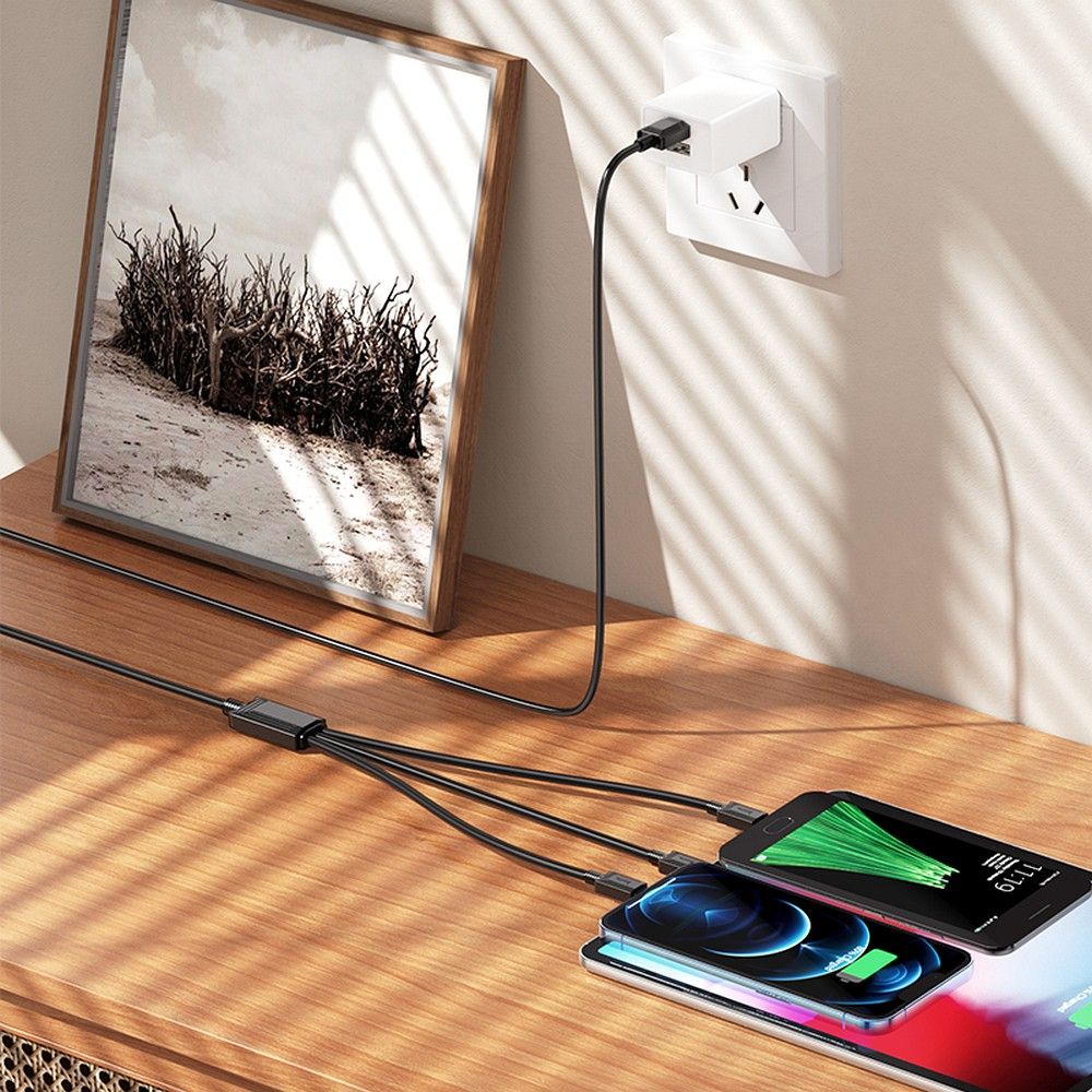 Kabel 3w1 USB A do Lightning / Micro USB / USB C Hoco 2A X74 1 m czarny