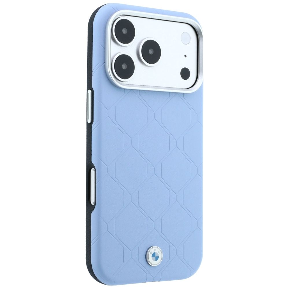 BMW case for IPHONE 18 Pro/17 Pro compatible with MagSafe (Sign Deboss Quilted W/ Metal Logo) blue