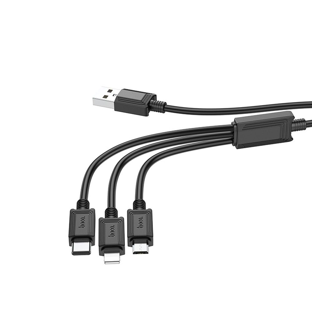 Kabel 3w1 USB A do Lightning / Micro USB / USB C Hoco 2A X74 1 m czarny