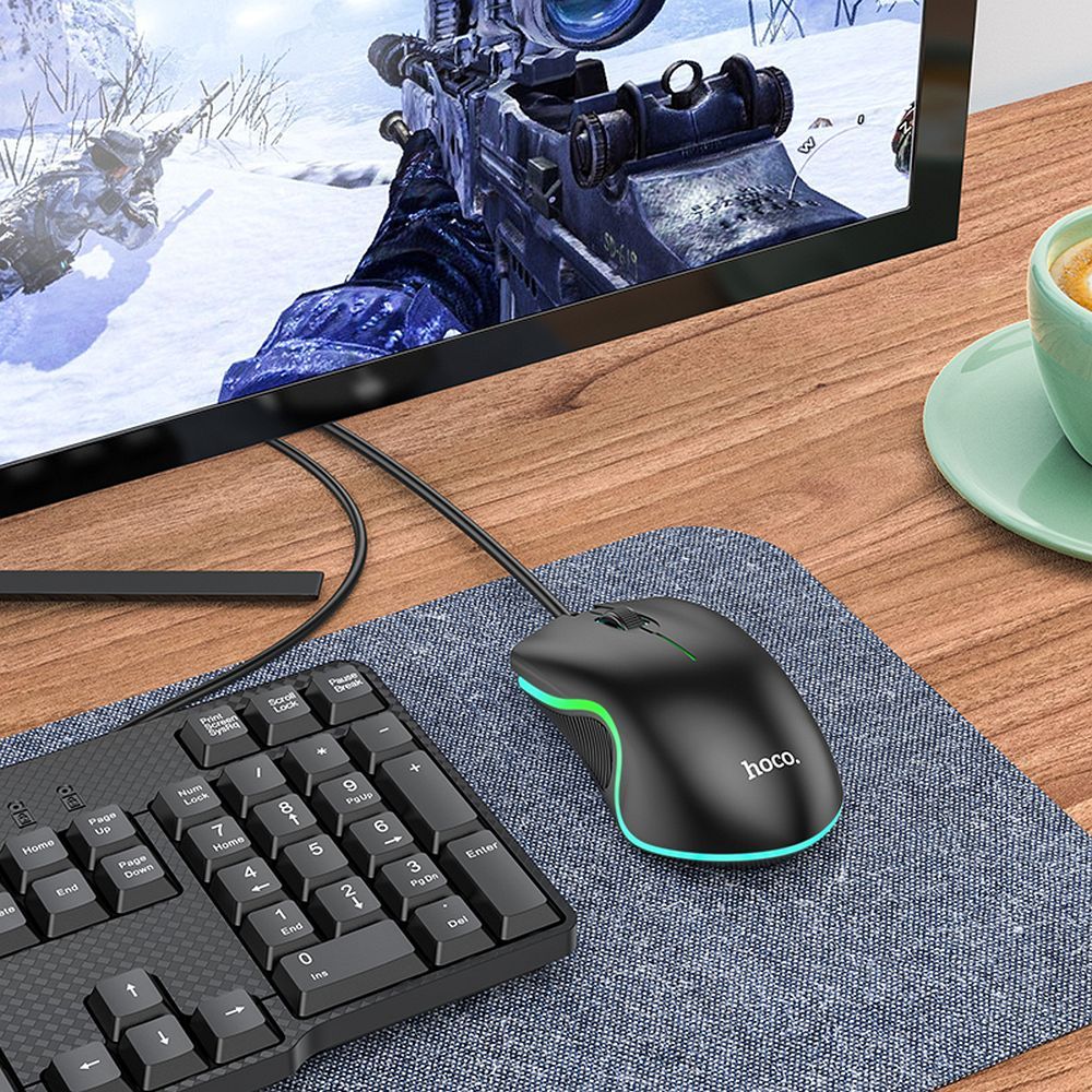 Wire gaming mouse Hoco USB A 1000 dpi with flashing light GM19 black