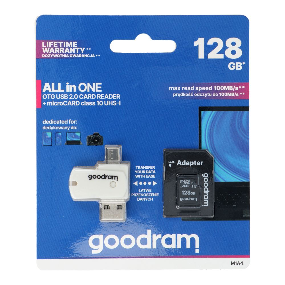 GOODRAM card reader USB A + Micro USB ALL IN ONE M1A4  + memory card micro SD 128GB with adapter SD
