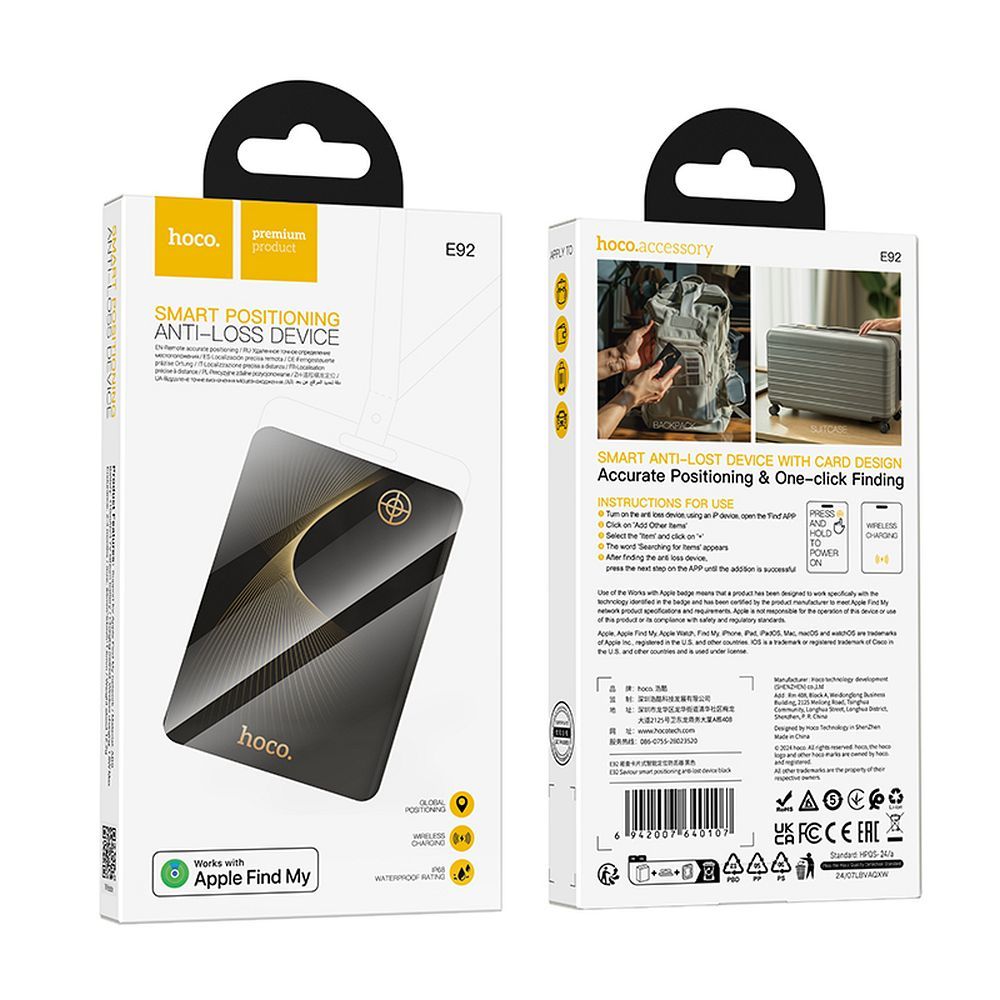 Locator compatible with Apple Find My Hoco card shape E92 black