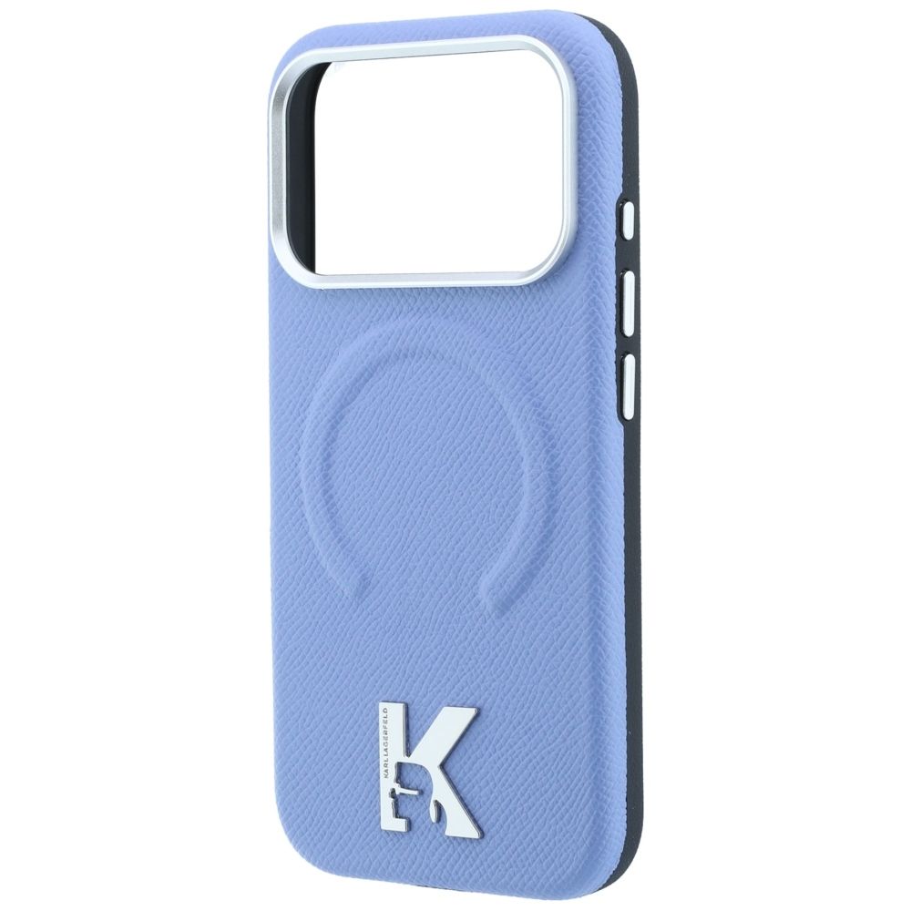 KARL LAGERFELD case for IPHONE 18 Pro/17 Pro compatible with MagSafe (Grained Embossed Ring & Kameo Logo) light blue
