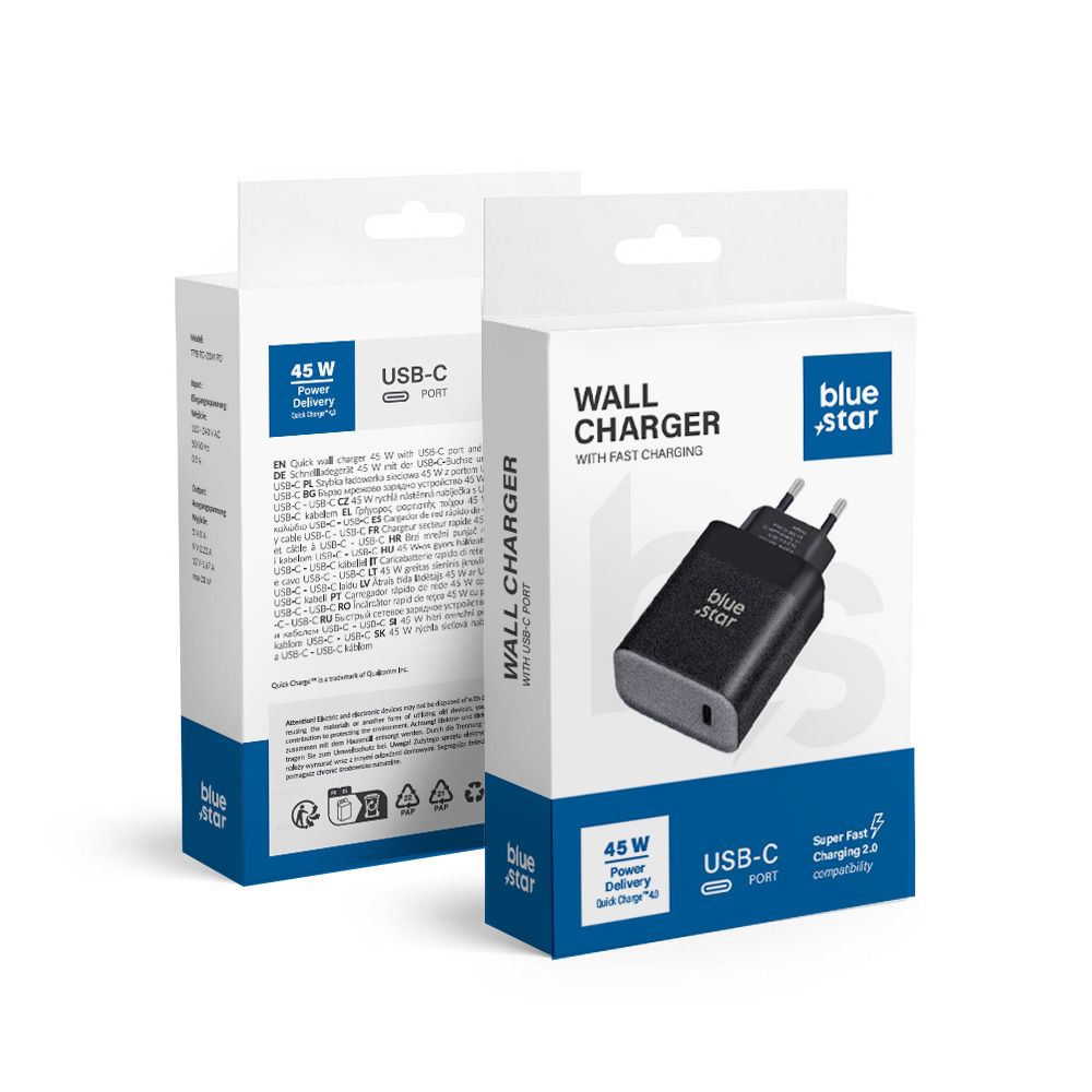 Halozati tolto Blue Star USB C QC4.0 PD 3A 45W TFB-TC45W fekete