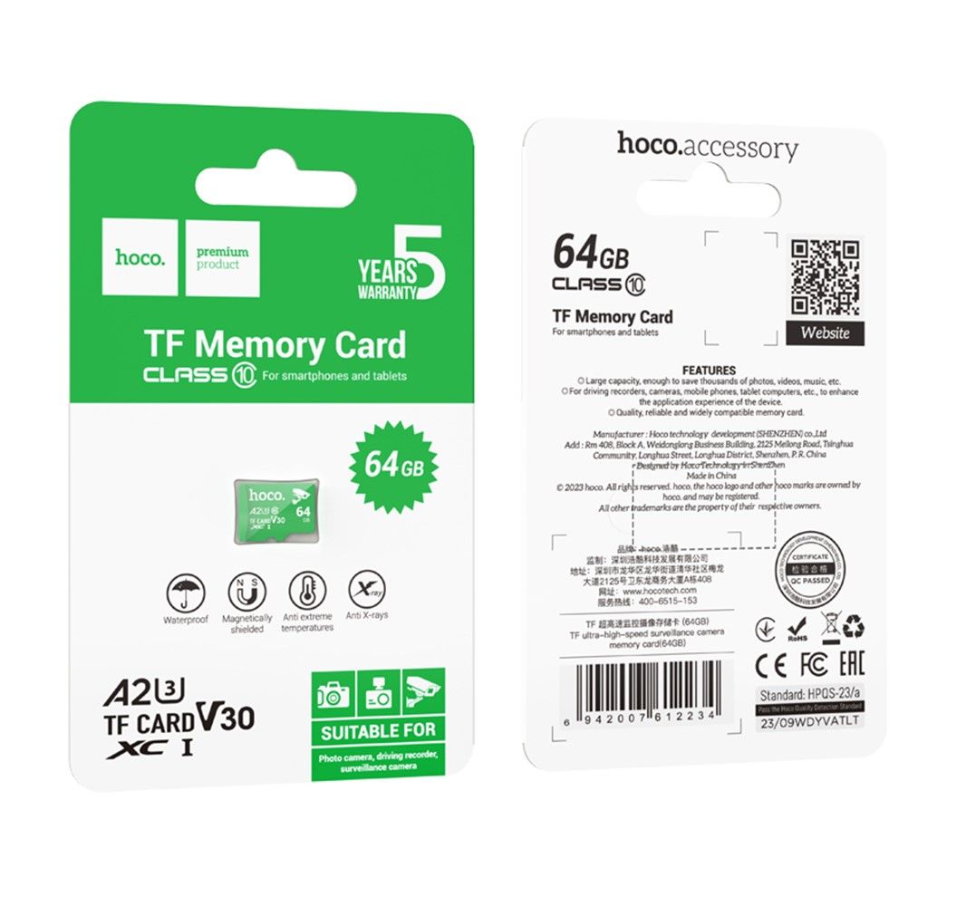 Memory card microSD 64GB class 10 UH-1 U3 V30 A2 Hoco green