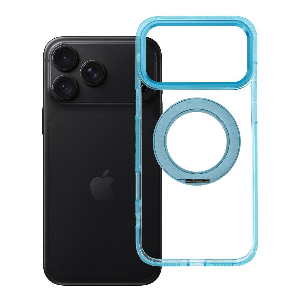Case for iPhone 18 Pro Max / 17 Pro Max Frame Circle Stand compatible with MagSafe light blue