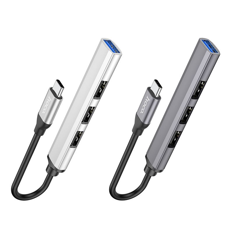 Adapter HUB 4w1 (USB 3.0+USB 2.0 x 3) USB-A Hoco HB26 szary