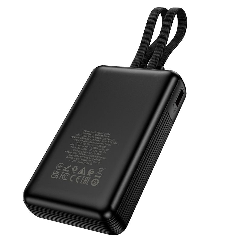 Powerbank 20000 mAh QC PD 22,5W with built-in cables USB C+ Lightning Hoco J162A black