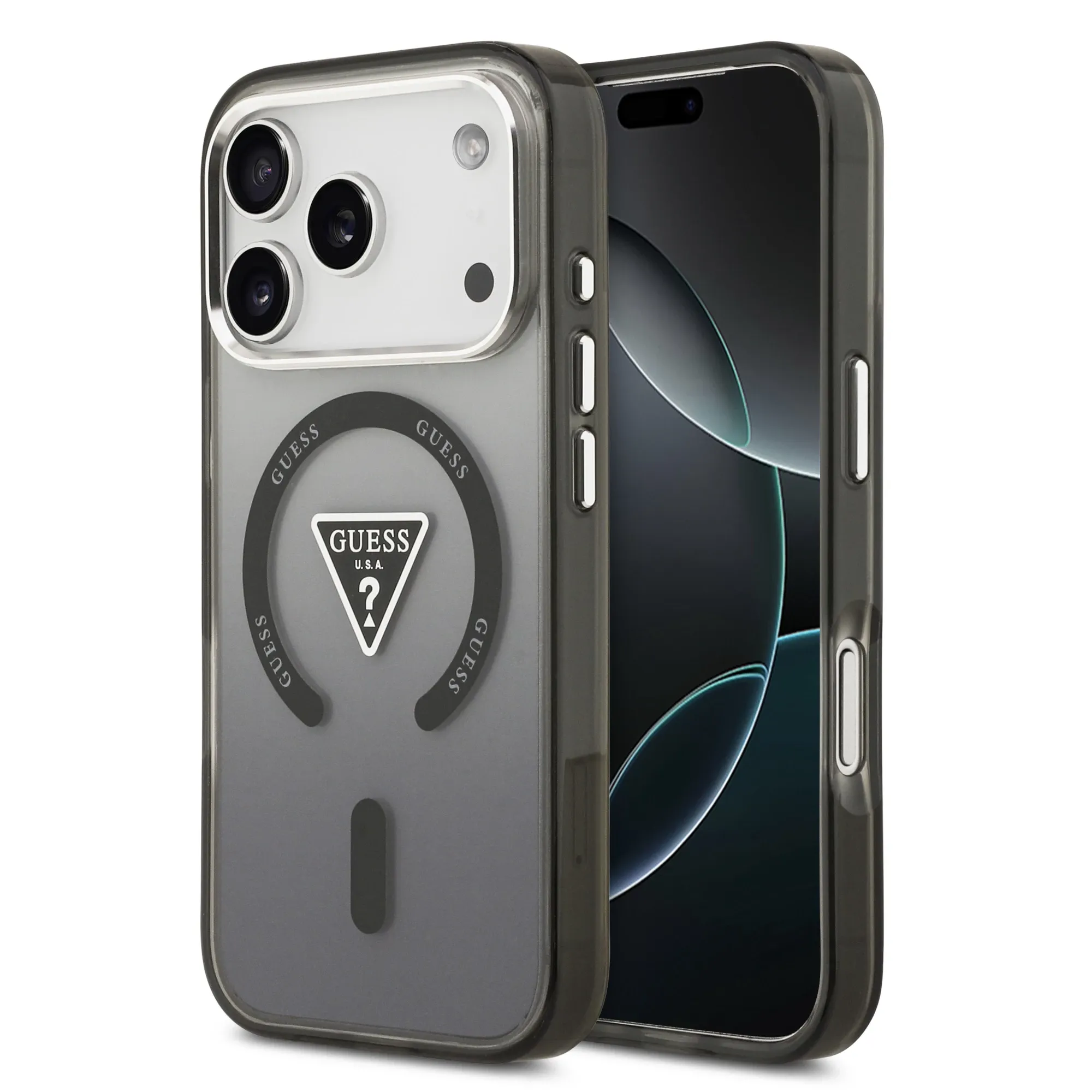 GUESS case for IPHONE 17 Pro Max compatible with MagSafe GUHMP17XHGTMLCGK (IML Gradient W/ Triangle Logo) black