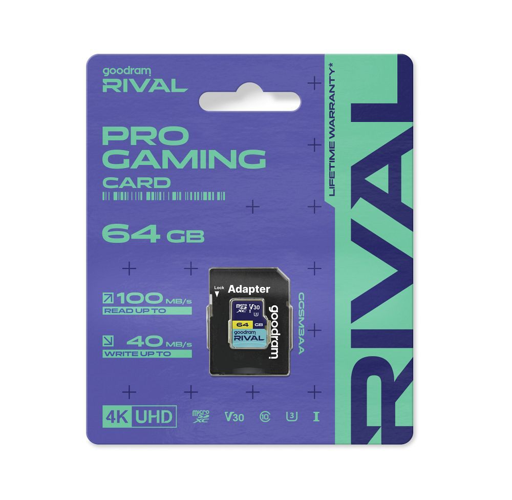GOODRAM RIVAL Memory card microSD 64GB 100MB/s class 10 UHS-I V30 with adapter SD