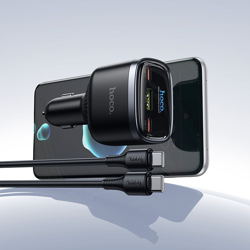 Car charger Hoco USB A + 2xUSB C PD QC3.0 93W with USB C to C cable Z70 black