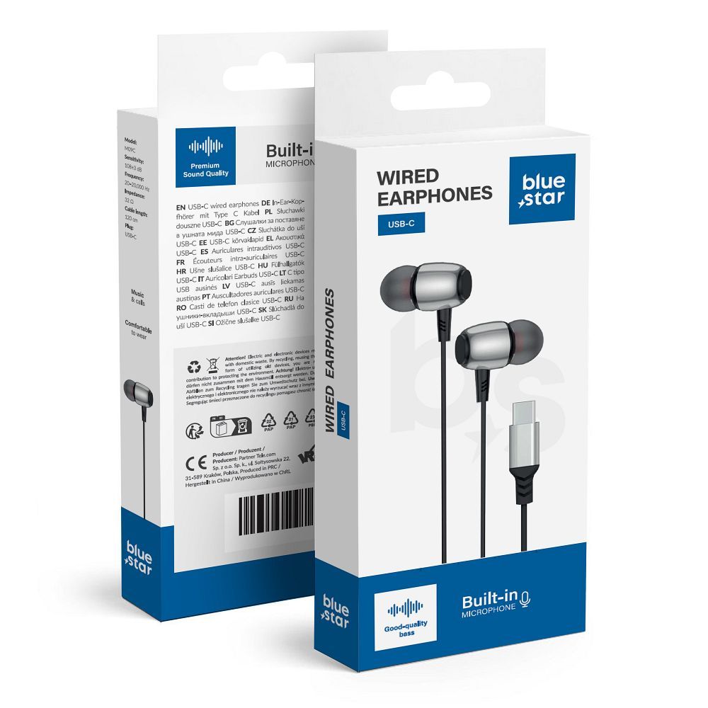 Fejhallgató vezetékes füles USB C (DAC) Blue Star M09C 1.2 m fekete